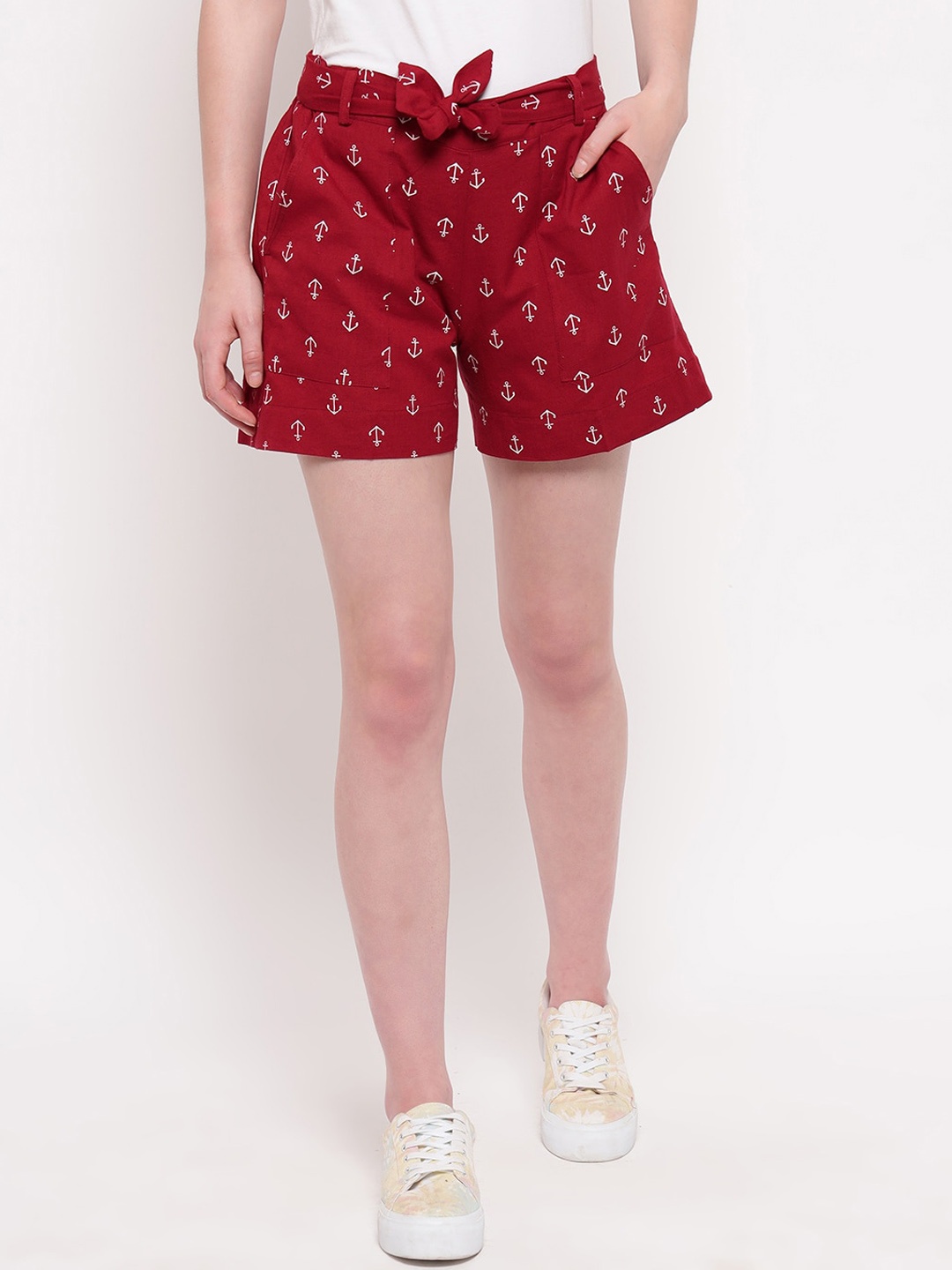 

Aawari Women Maroon Printed Regular Fit Regular Shorts