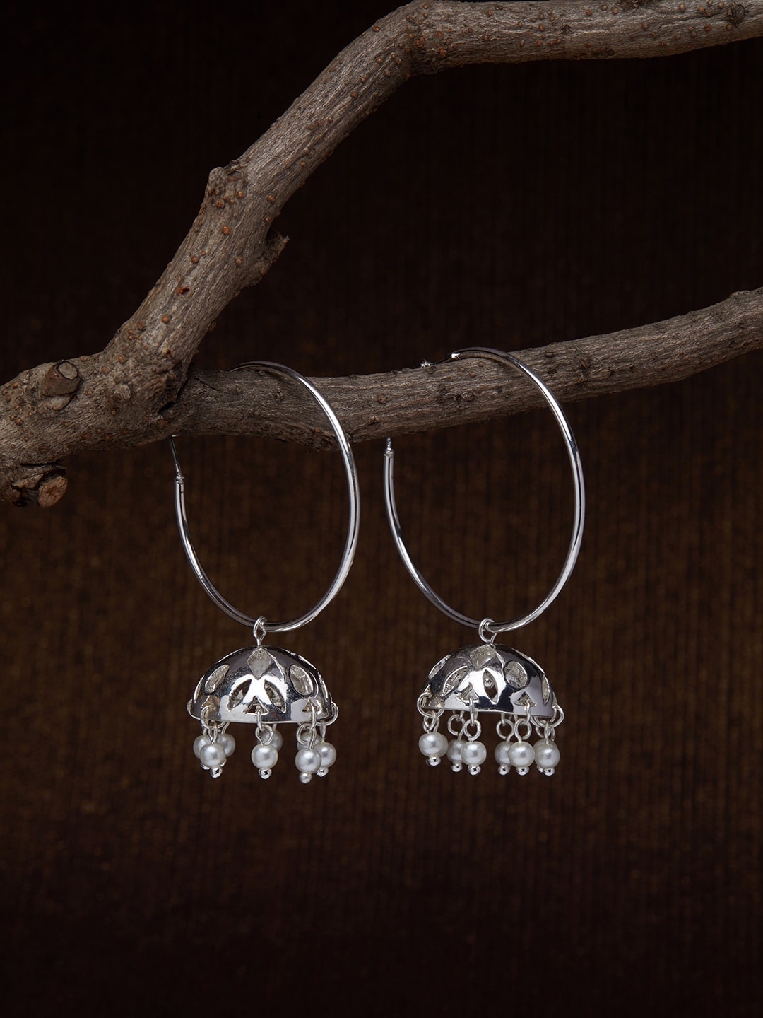

Accessorize London Women Pearl-Studded Dome-Shaped Drop Earring, Silver