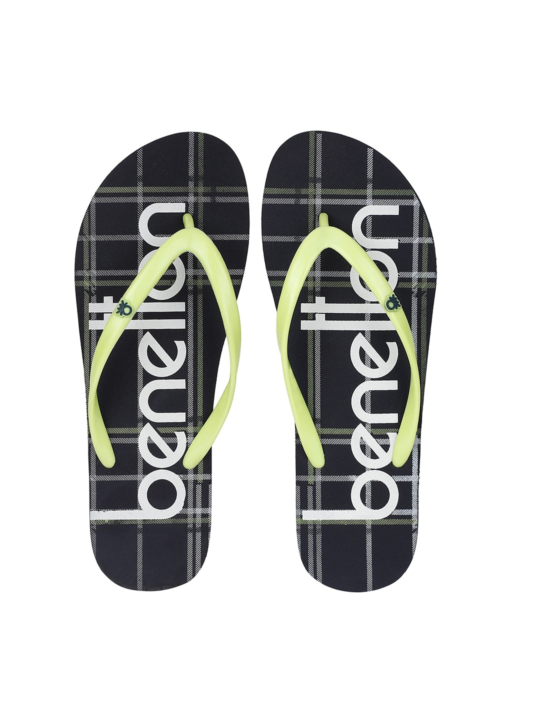 

United Colors of Benetton Women Lime Green & Deep Navy Blue Printed Thong Flip-Flops