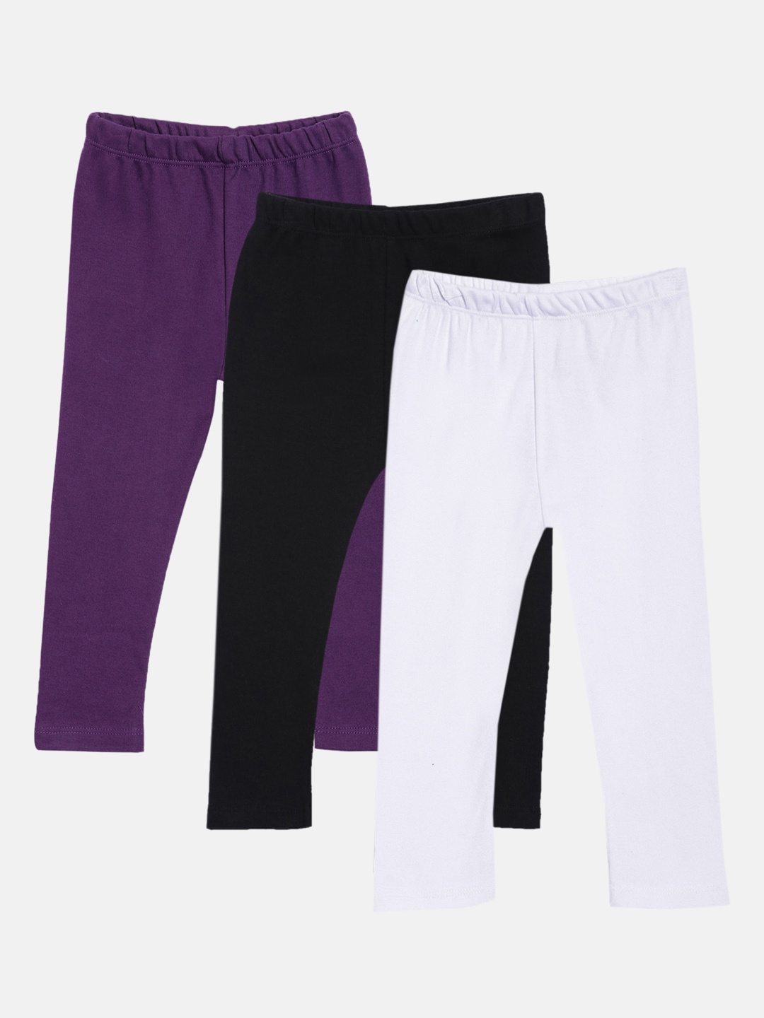 

Kryptic Girls Pack of 3 Pure Cotton Solid Ankle-Length Leggings, Black