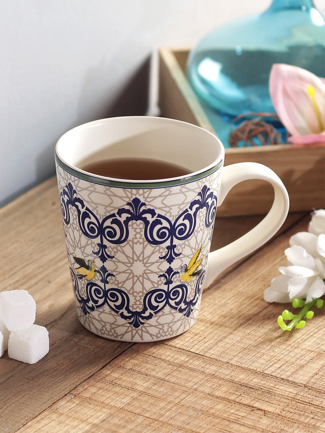 

India Circus by Krsnaa Mehta White & Blue Printed Porcelain Mug
