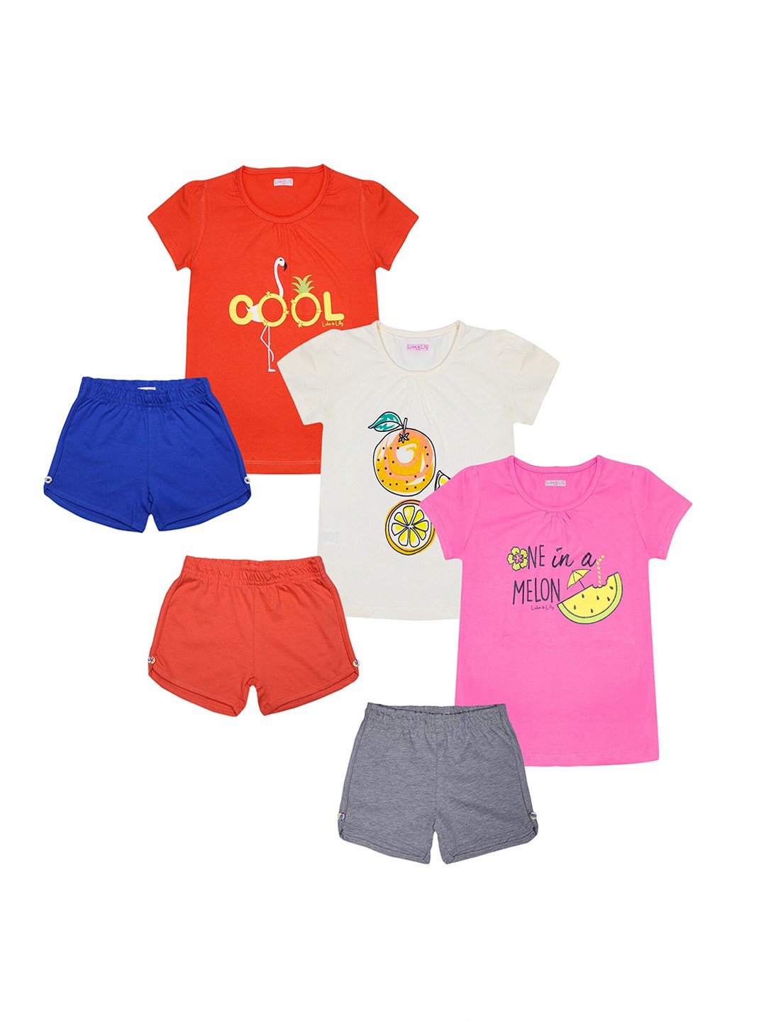 

Luke & Lilly Girls Pack Of 3 Printed Cotton T-shirt with Shorts, Pink