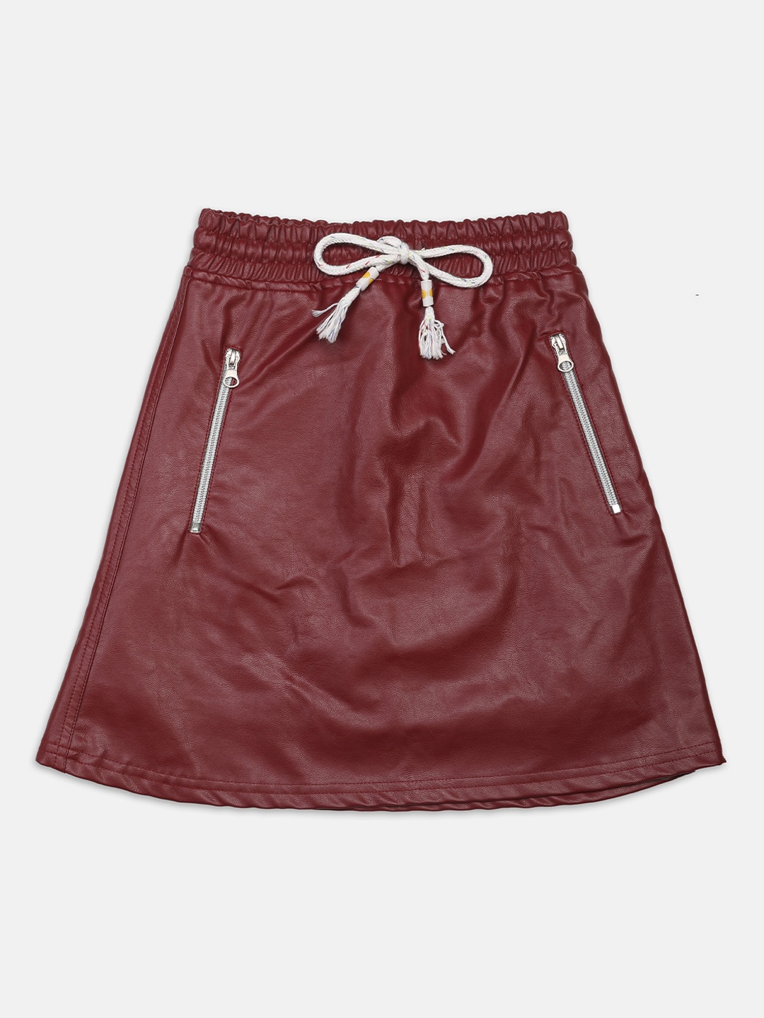 

Nins Moda Girls Maroon Solid Leather A-Line Mini Skirt