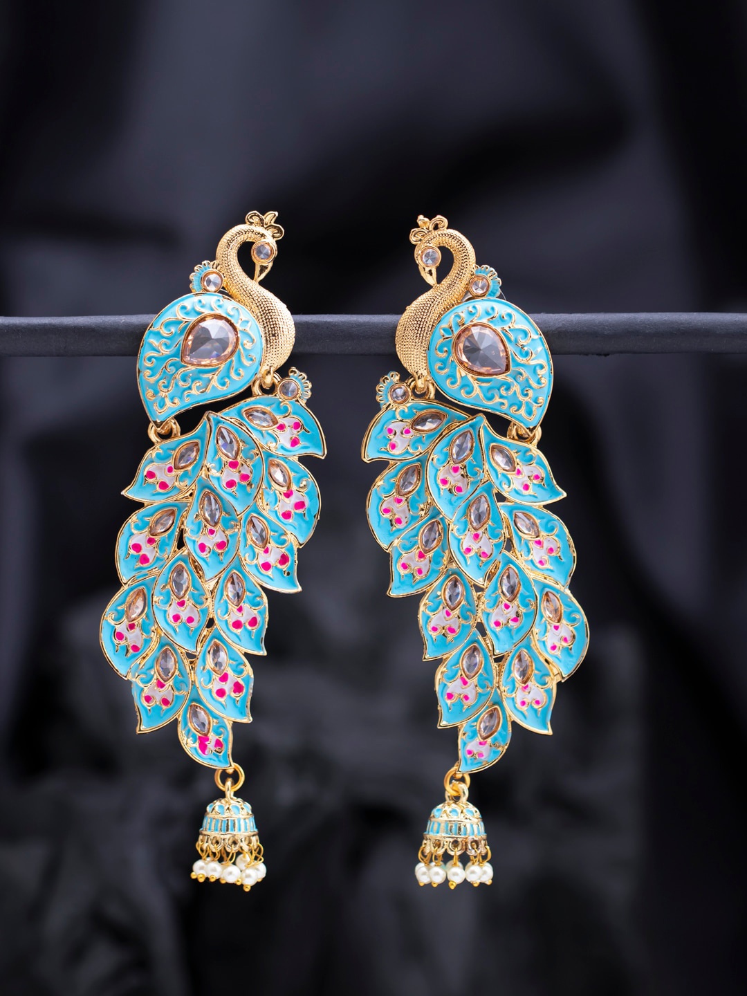

Sukkhi Gold-Toned & Blue Peacock Shaped Jhumkas