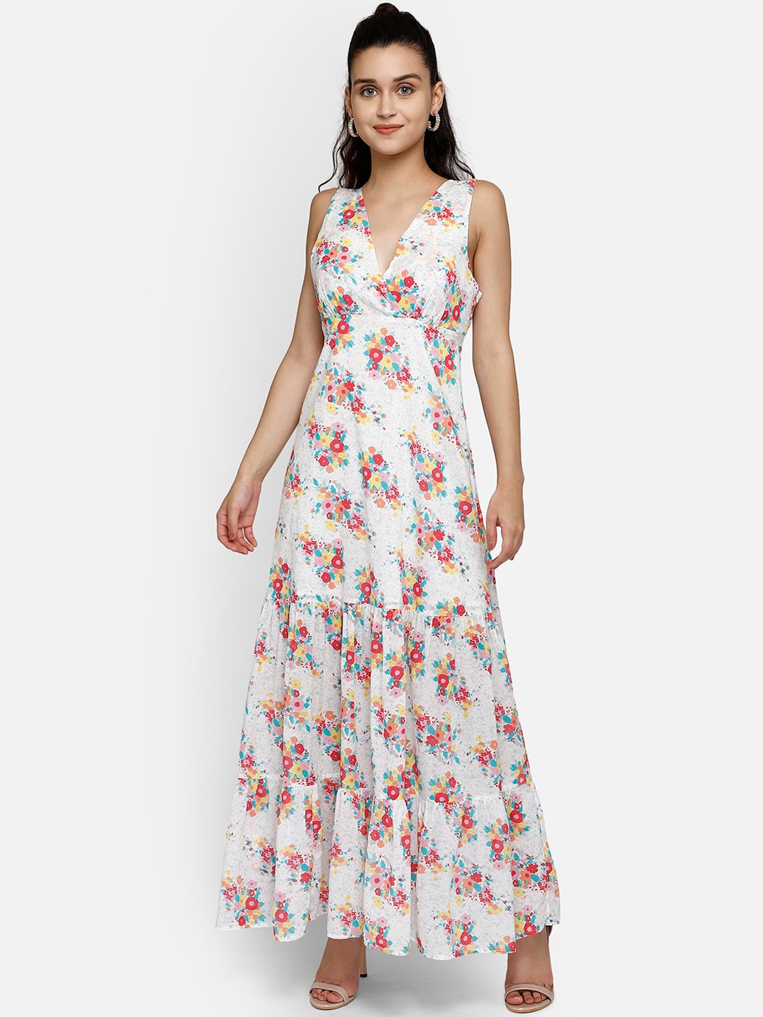 

Aditi Wasan White & Coral Floral Maxi Dress