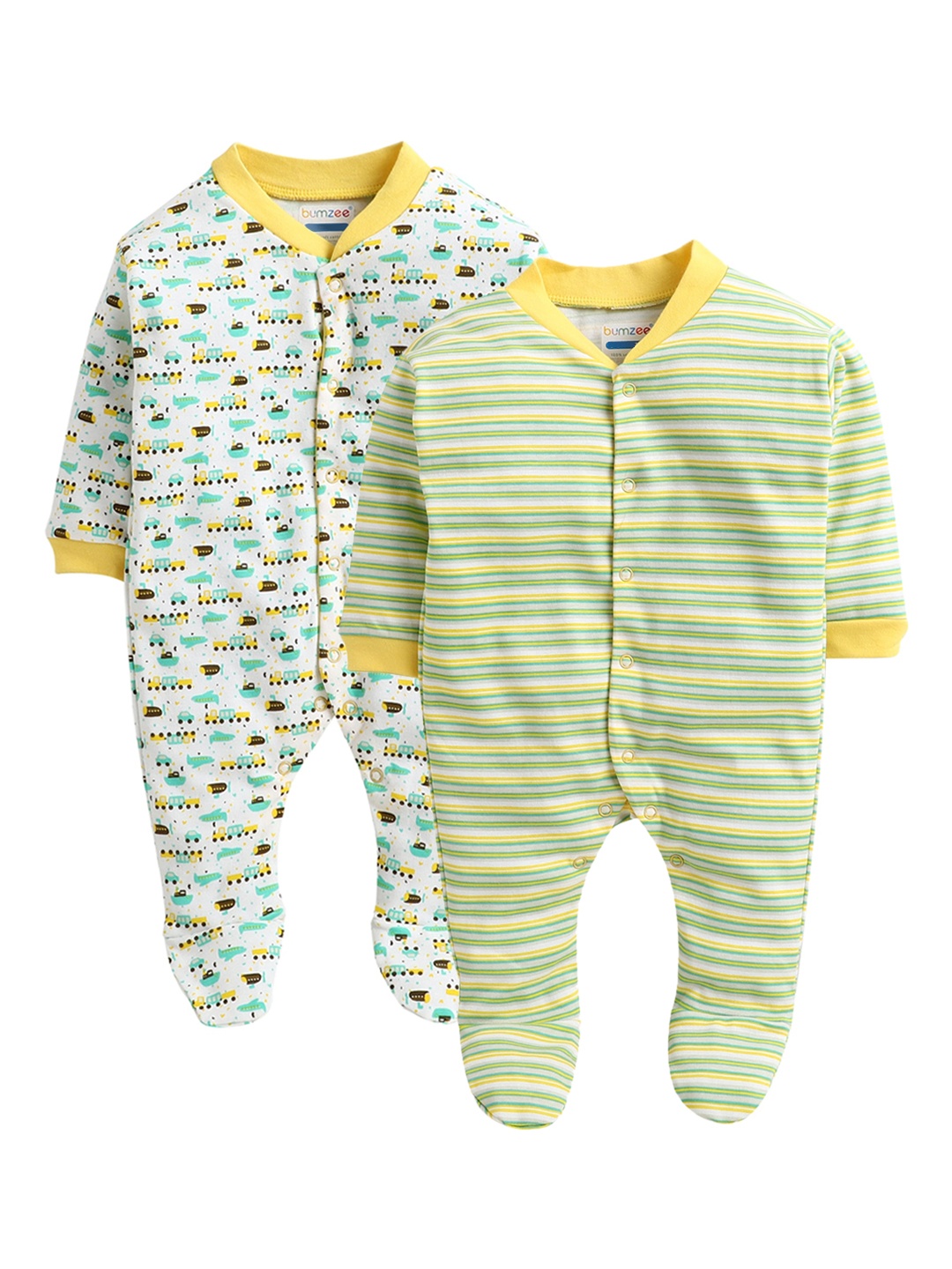 

BUMZEE Infant Boys Pack Of 2 Cotton Sleepsuits, Green