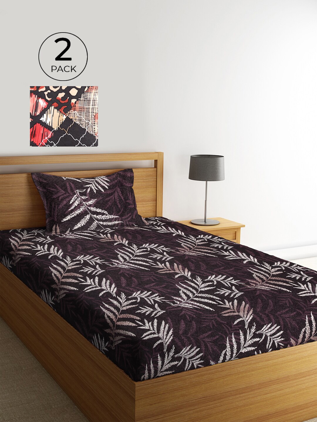

KLOTTHE Purple & Rust Floral 210 TC Polycotton 2 Single Bedsheet with 2 Pillow Covers