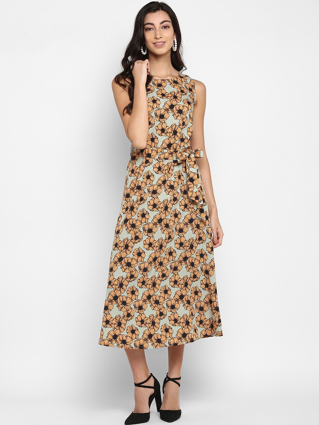 

DEEBACO Mustard Floral Midi Dress