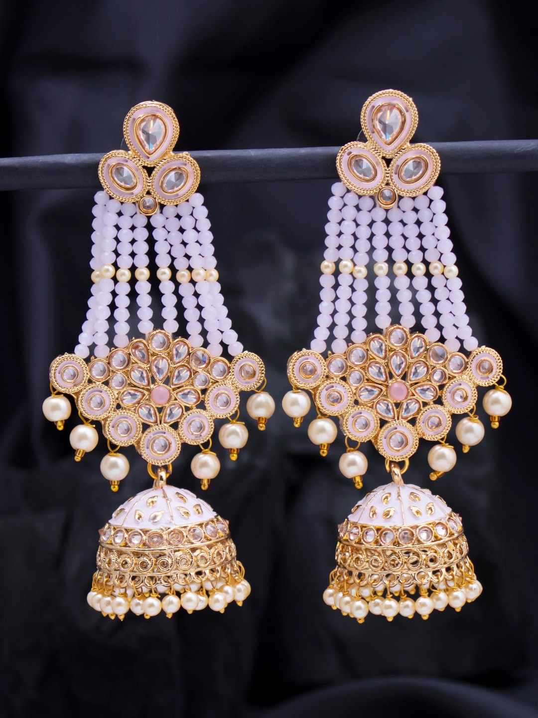

Sukkhi Gold-Toned & White Contemporary Jhumkas