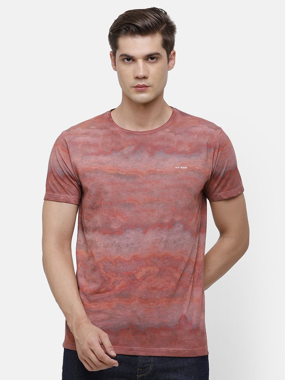 

Voi Jeans Men Rust Red Printed Round Neck T-shirt