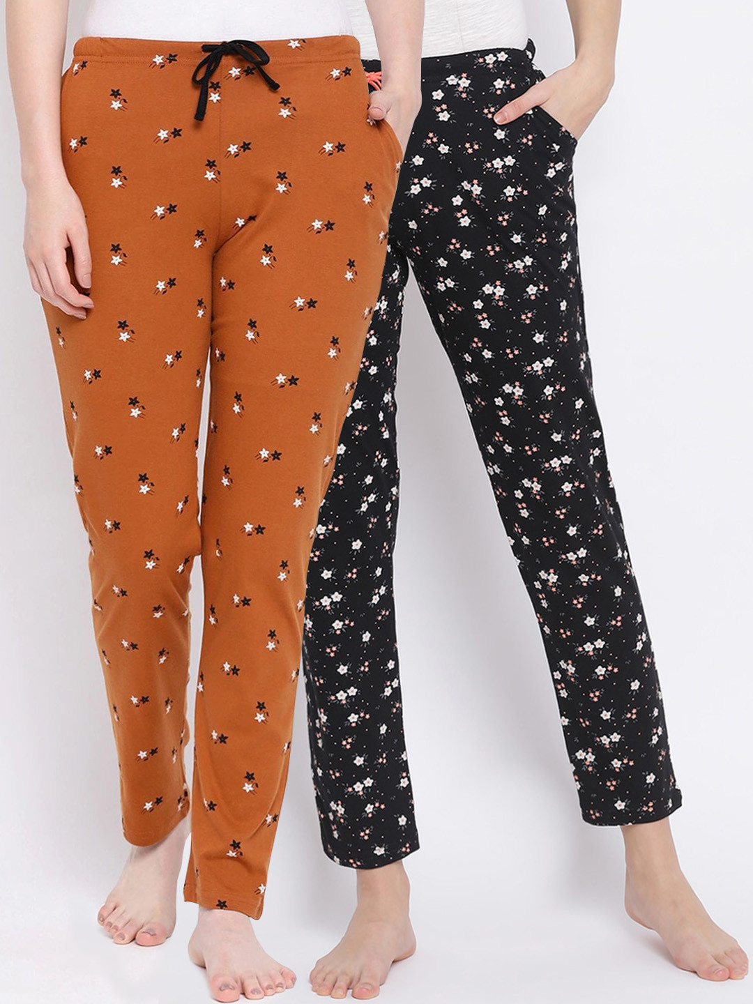 

Kanvin Women Pack of 2 Printed Pure Cotton Lounge Pants, Black