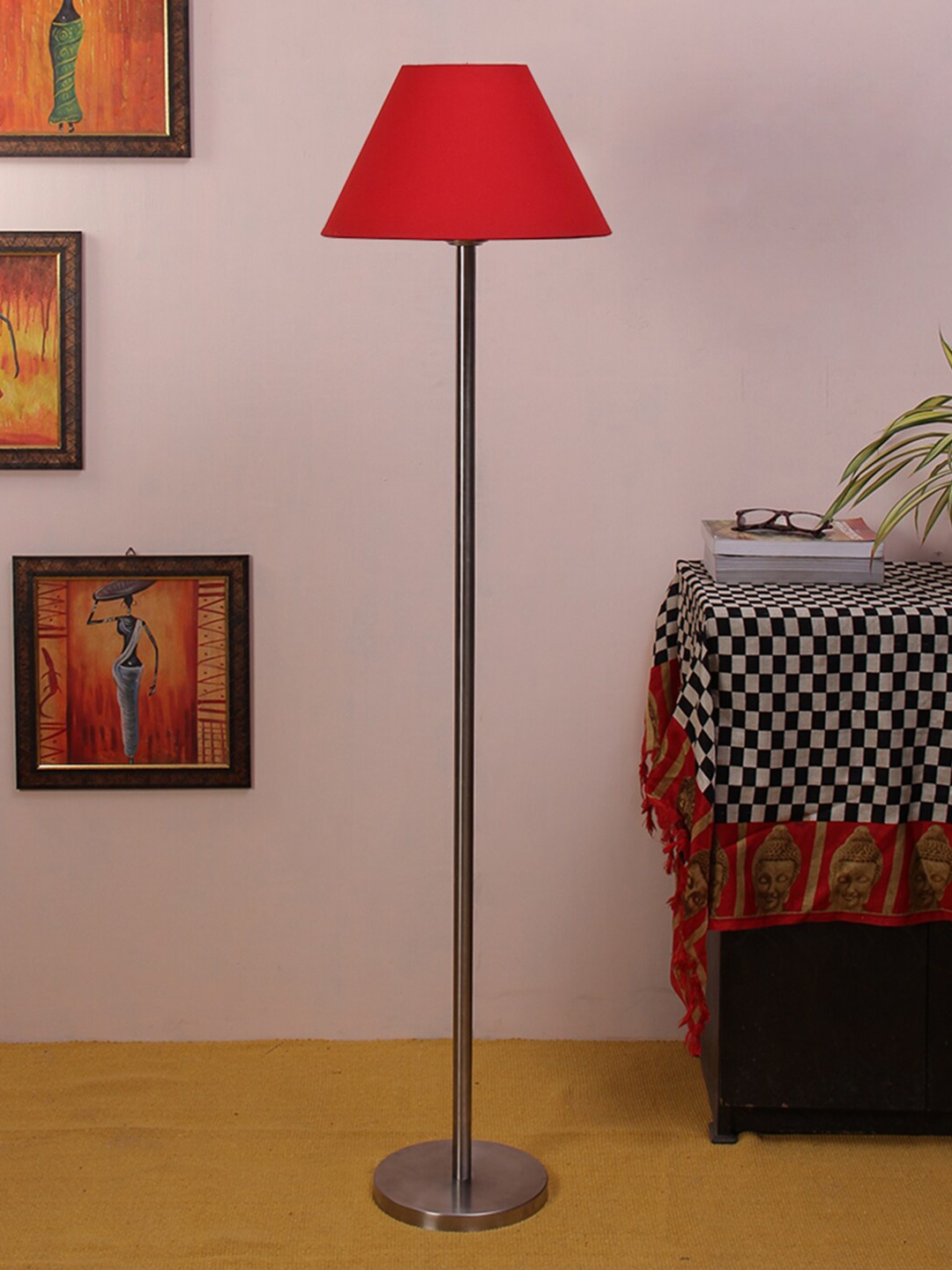 

Devansh Red & Gunmetal-Toned Solid Conical Club Lamp