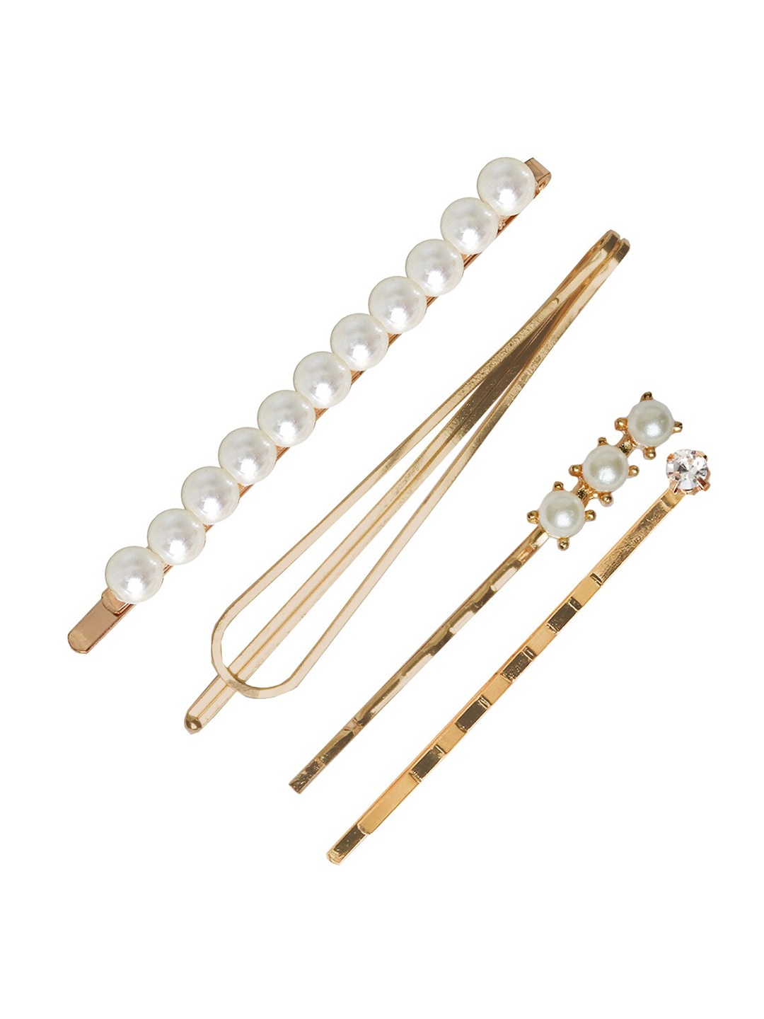 

JOKER & WITCH Women Gold-Toned & White Set of 4 Beaded Bobby Pins