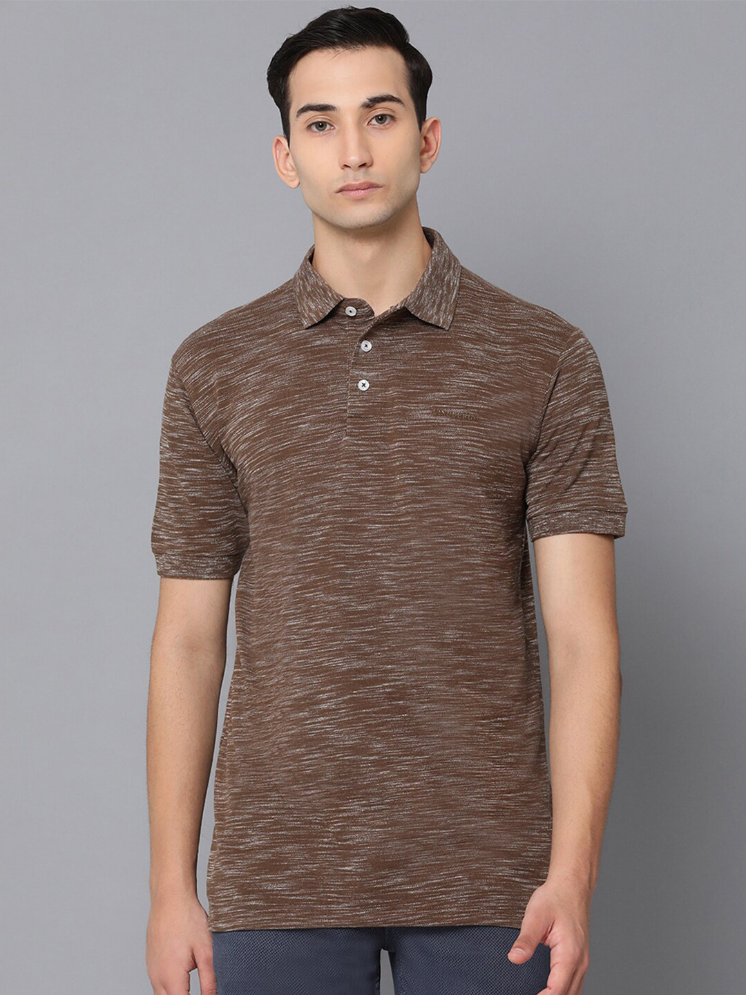 

LINDBERGH Men Brown Melange Effect Polo Collar Pure Cotton T-shirt