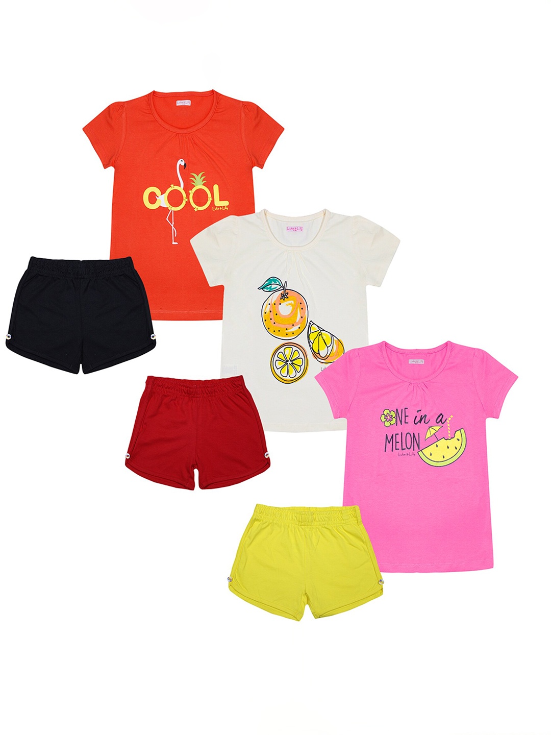 

Luke & Lilly Girls Pack Of 3 Printed Cotton T-shirt with Shorts, Pink