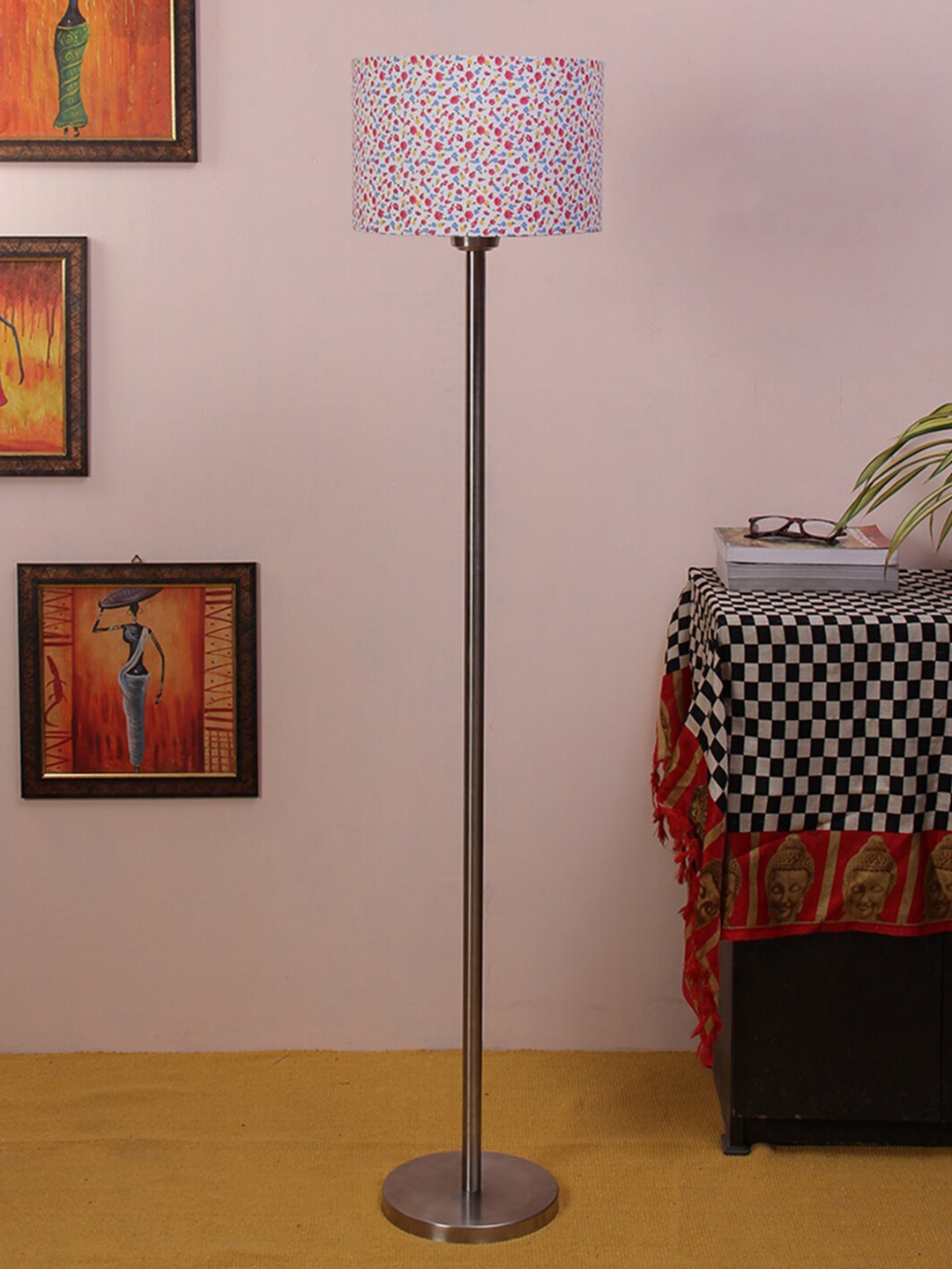Devansh White & Blue Printed Traditional Club Lamp with Shade