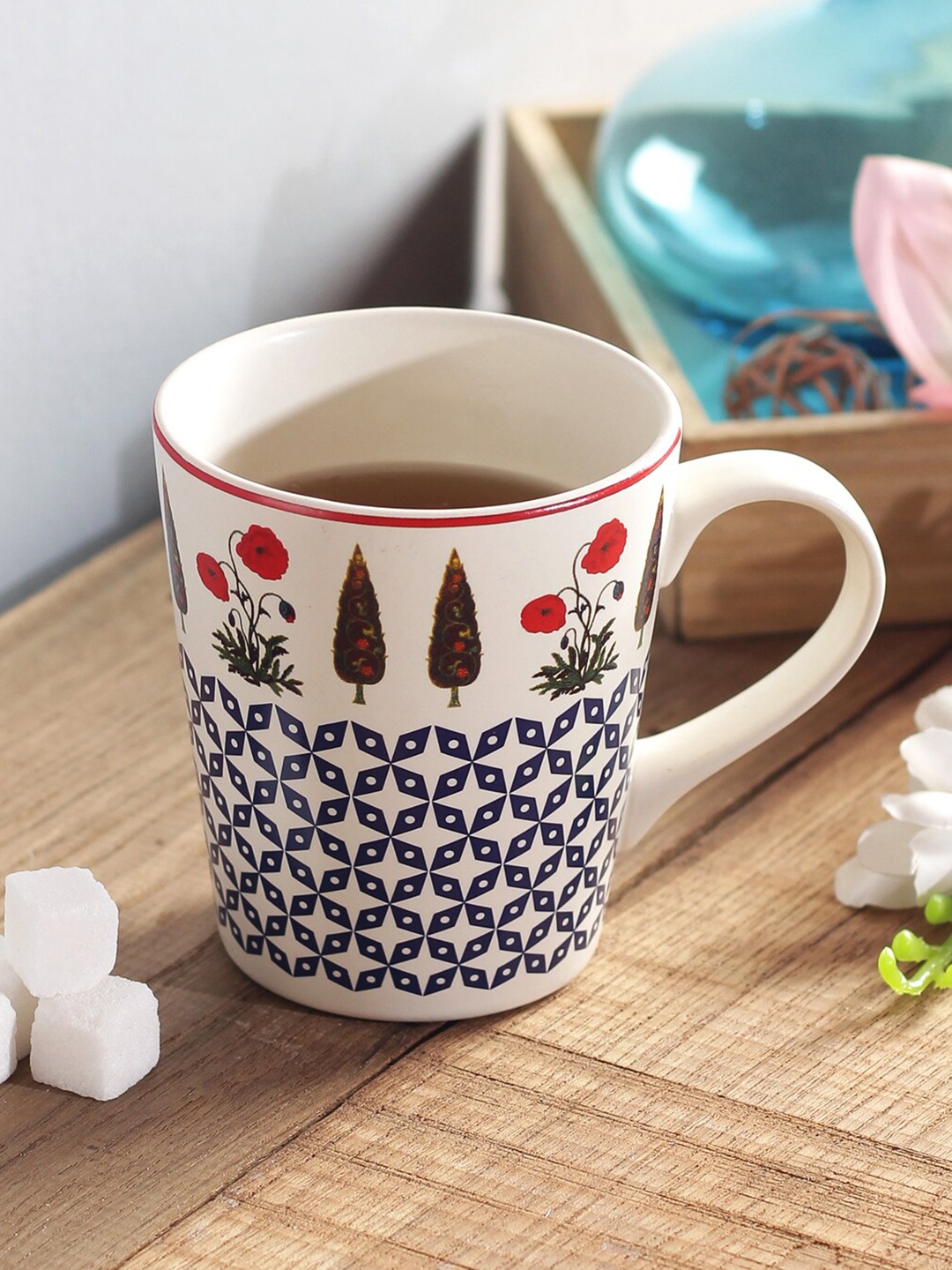 India Circus by Krsnaa Mehta White & Navy Blue Printed Porcelain Mug