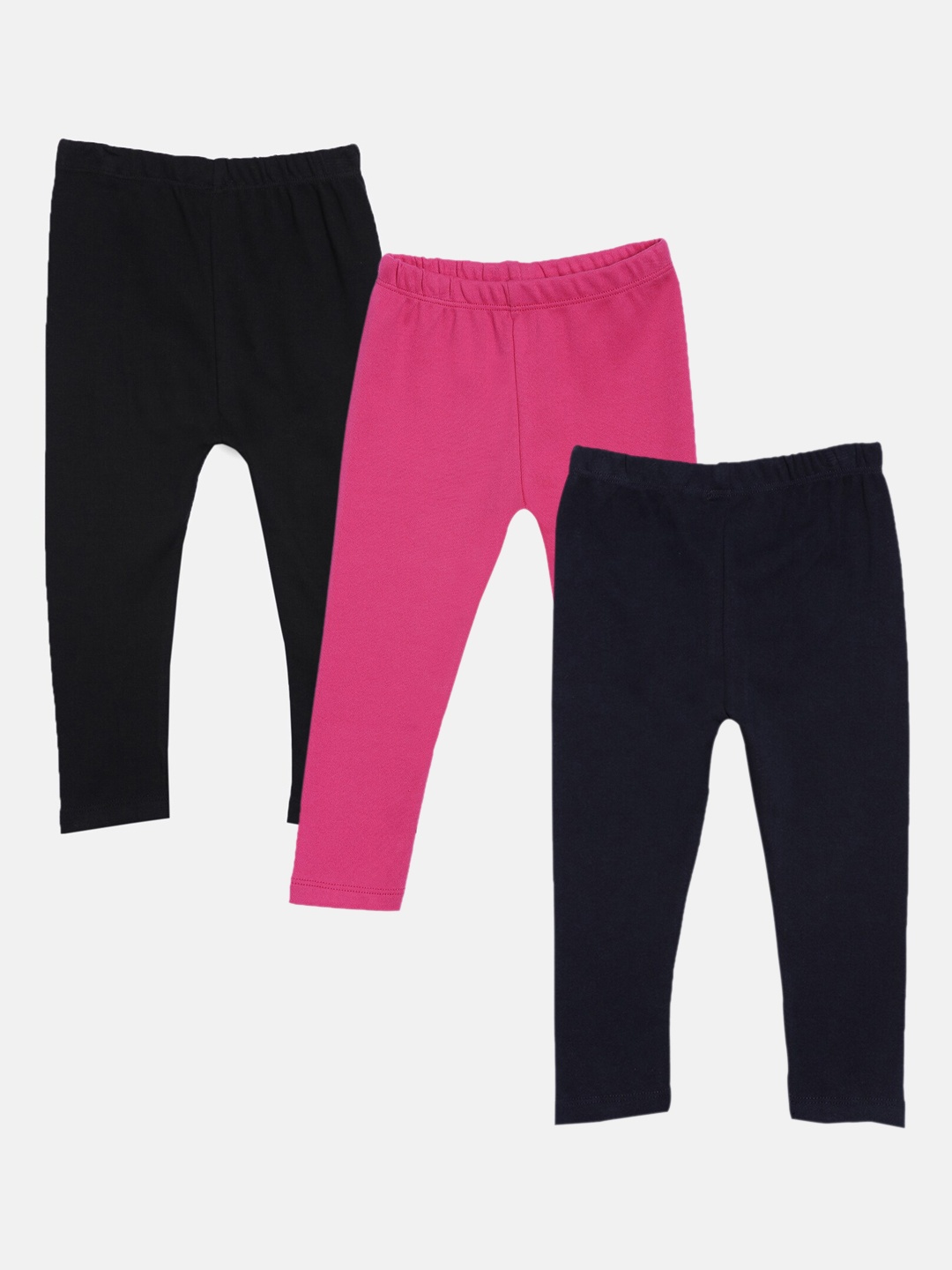 

Kryptic Girls Pack of 3 Pure Cotton Solid Ankle-Length Leggings, Black