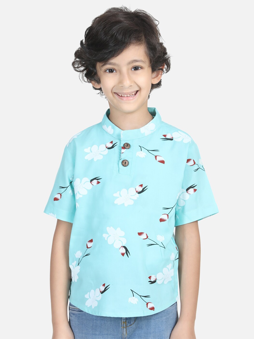 

Cutiekins Boys Blue Printed Mandarin Collar T-shirt
