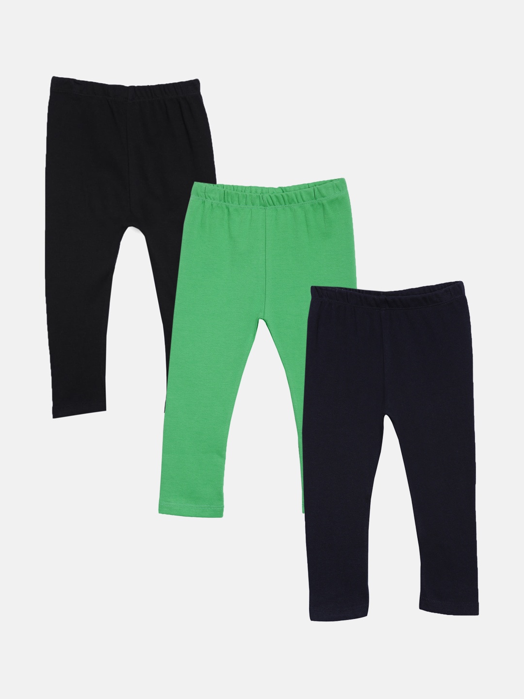 

Kryptic Girls Pack of 3 Pure Cotton Solid Ankle-Length Leggings, Green