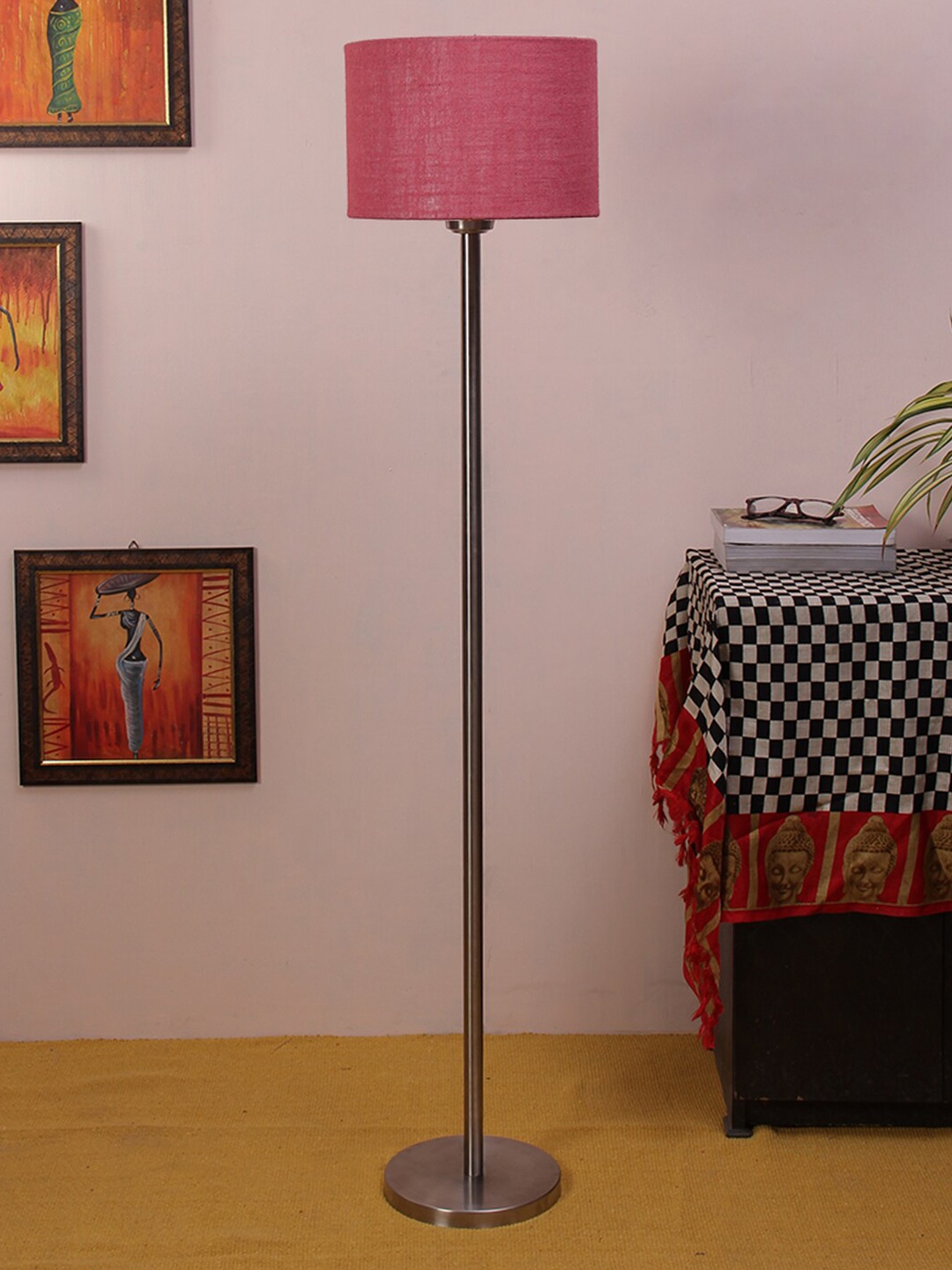 

Devansh Pink & Gunmetal-Toned Solid Traditional Floor Lamp with Shade