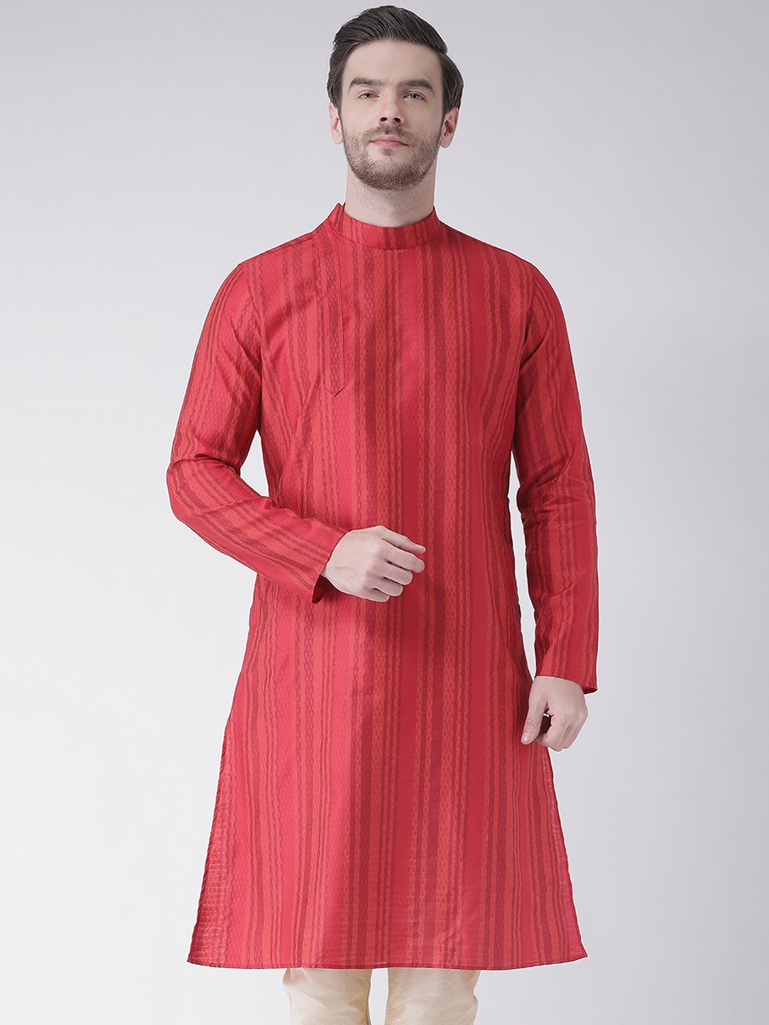 

DEYANN Men Red Jacquard Self Design Kurta