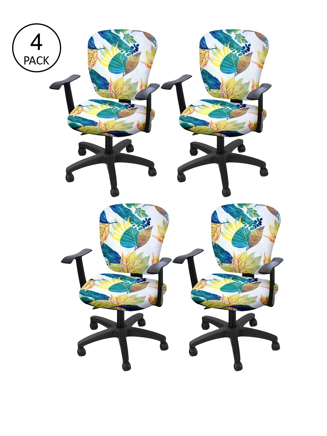 Cortina Set of 4 White & Blue Leaf Print Chair Covers