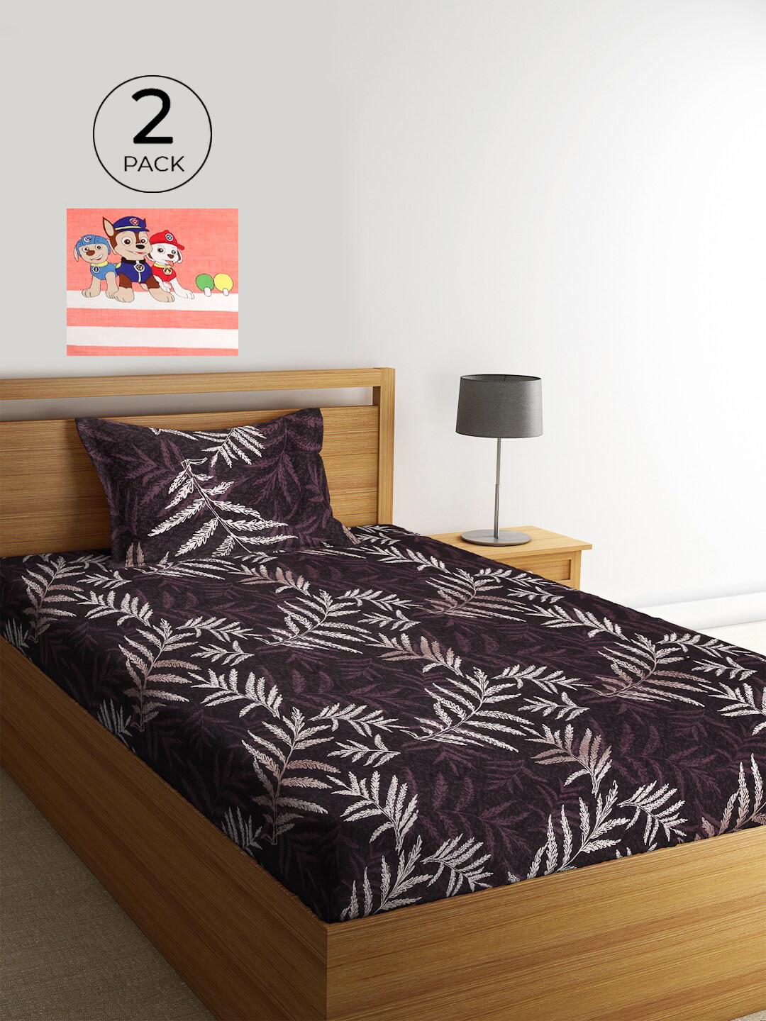 

KLOTTHE Purple & Peach-Coloured Floral 210 TC Polycotton 2 Single Bedsheet with 2 Pillow Covers