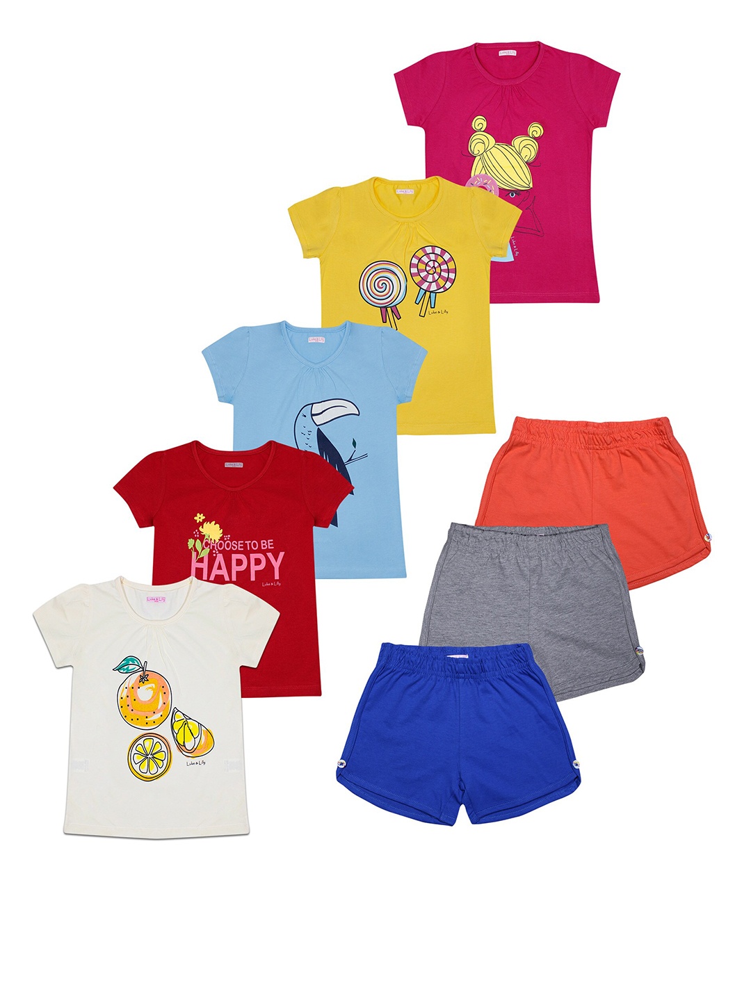 

Luke & Lilly Girls Multicolored Half Sleeve Tshirt and Plain Shorts, White