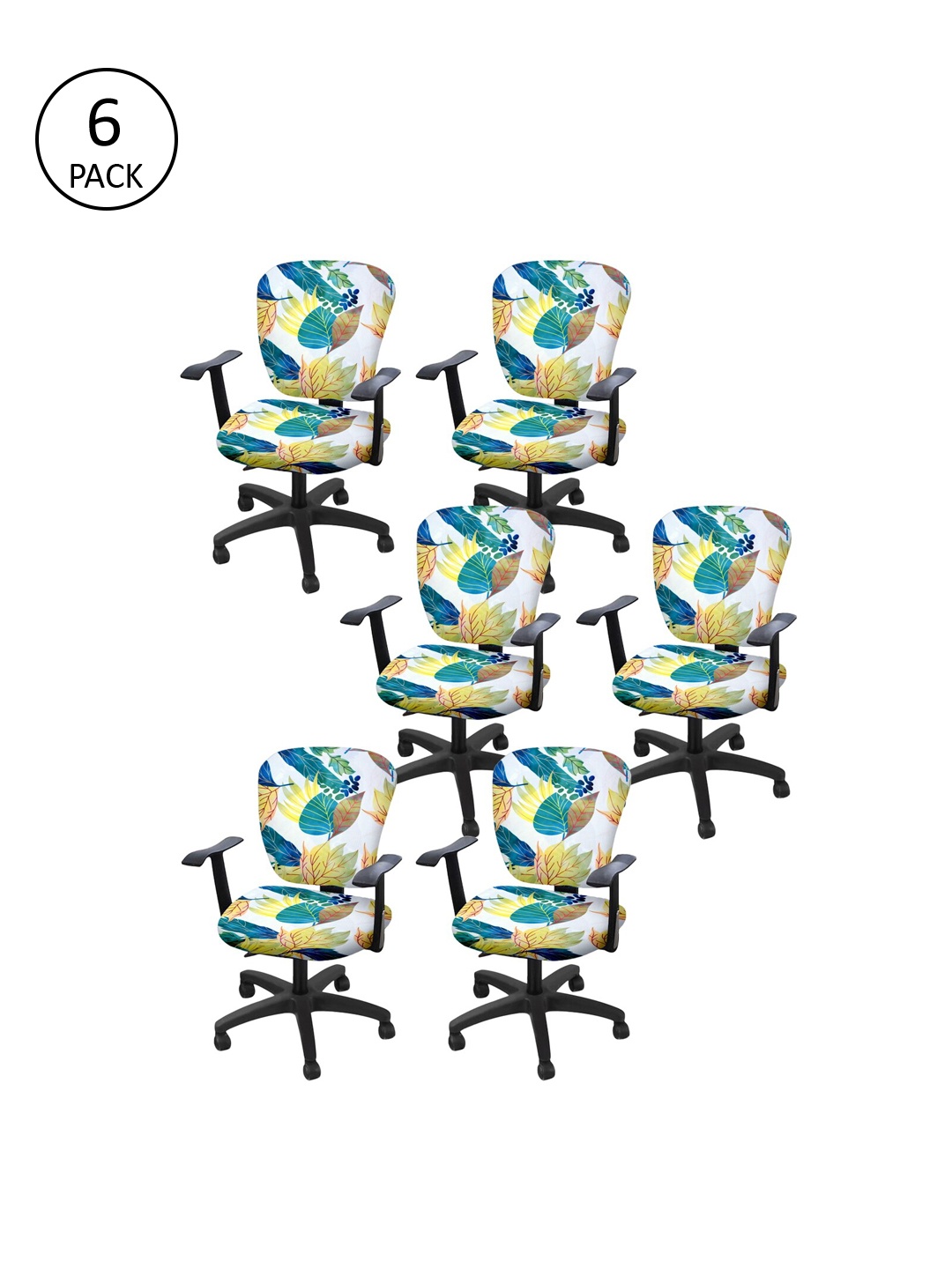 Cortina Set of 6 White & Yellow Printed Chair Covers