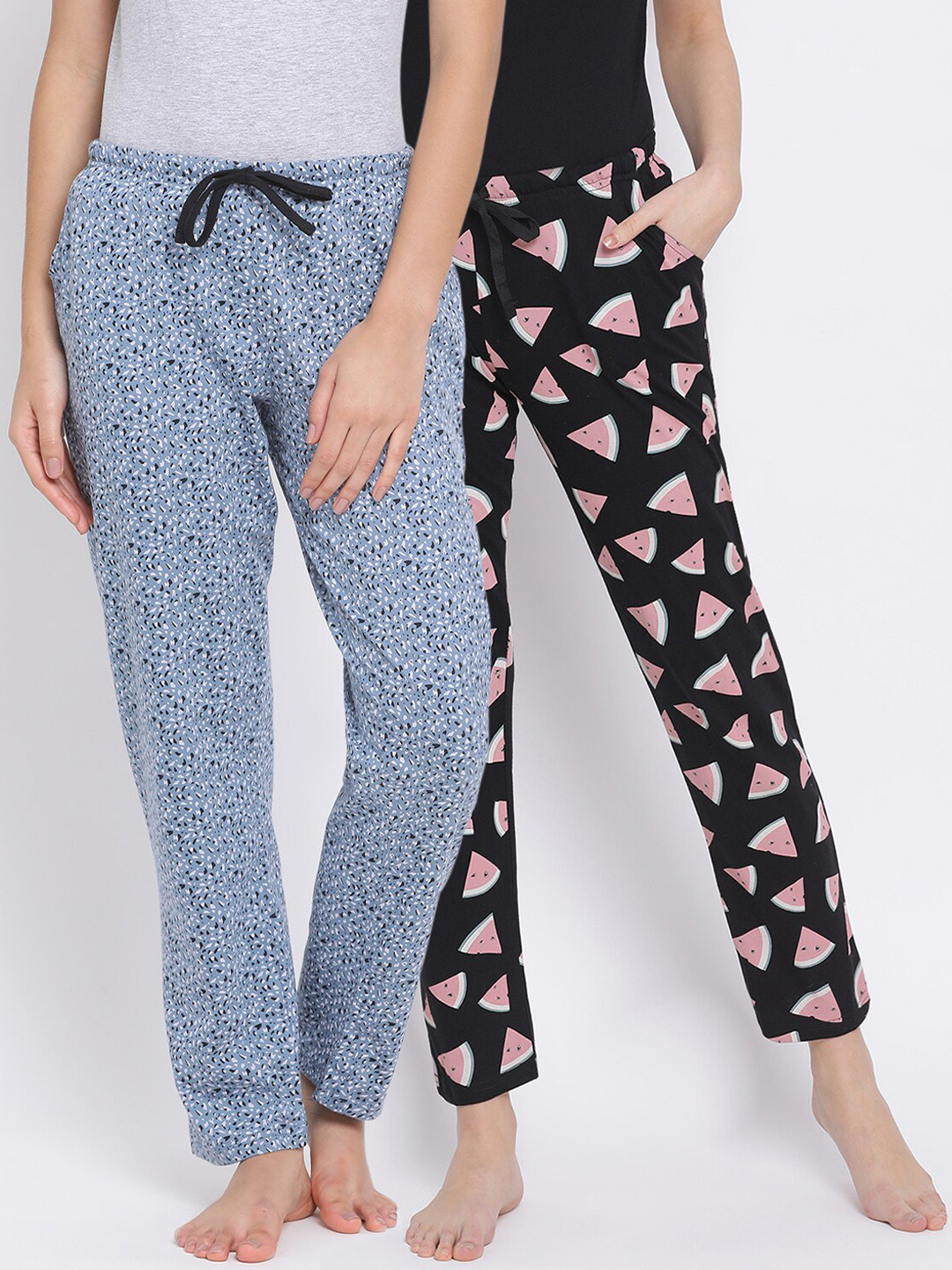 

Kanvin Women Pack of 2 Printed Pure Cotton Lounge Pants, Black