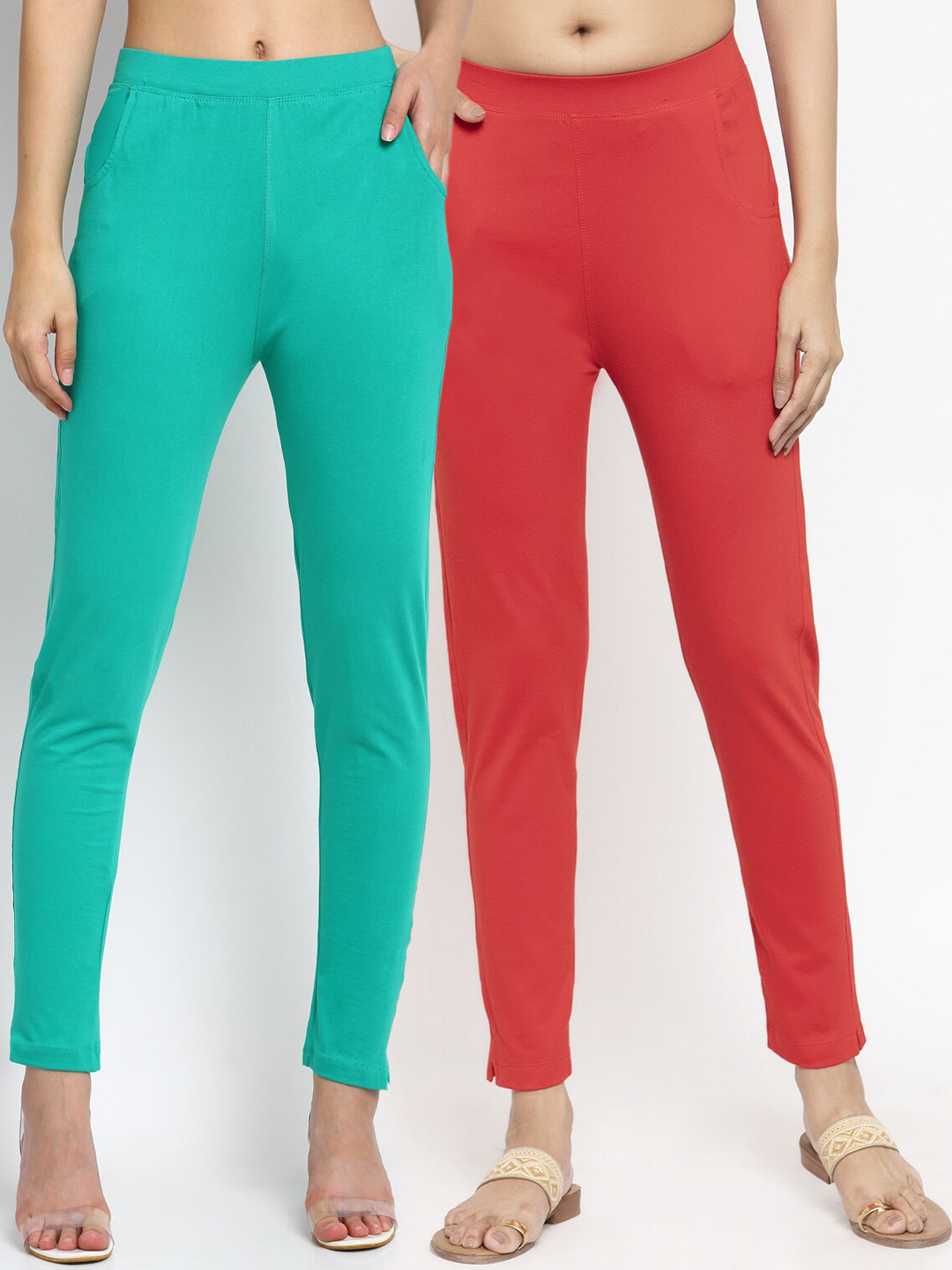 

NEUDIS Women Pack Of 2 Solid Ankle-Length Leggings, Sea green