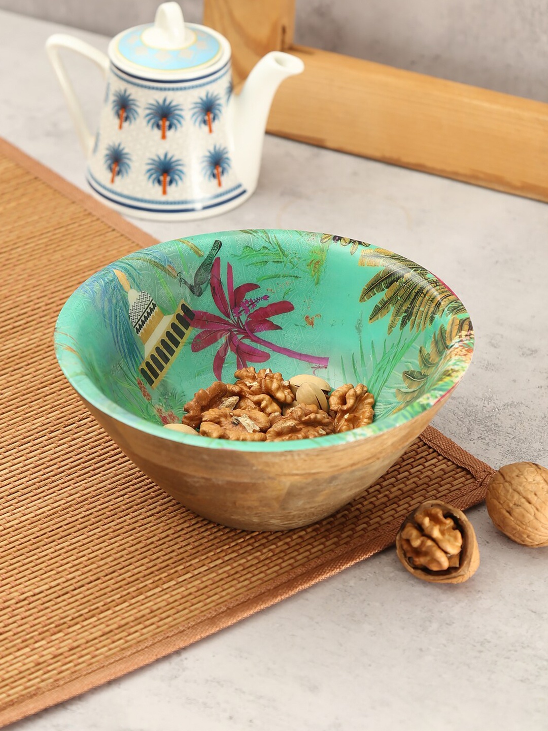 

India Circus by Krsnaa Mehta Green & White Wooden Bowl