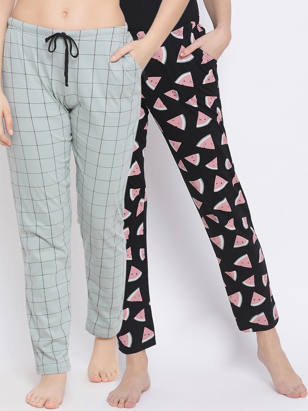 

Kanvin Women Pack of 2 Printed Pure Cotton Lounge Pants, Black