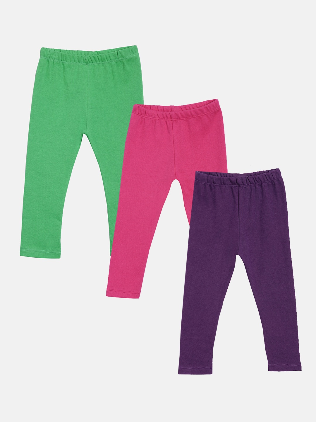 

Kryptic Girls Pack of 3 Pure Cotton Solid Ankle-Length Leggings, Green