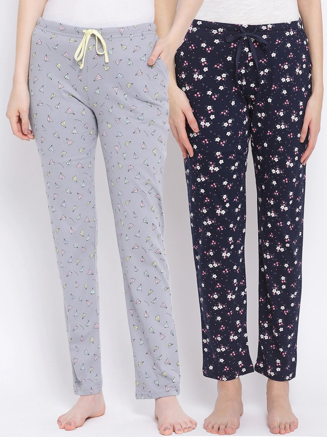 

Kanvin Women Pack of 2 Printed Pure Cotton Lounge Pants, Navy blue