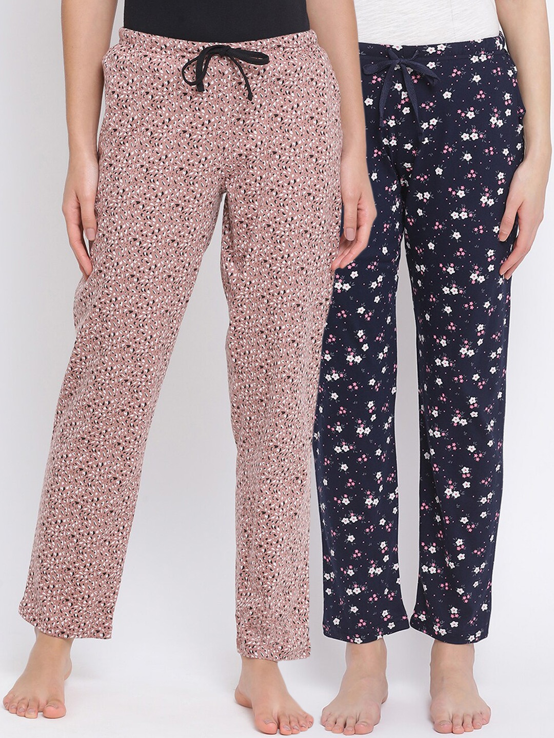 

Kanvin Women Pack of 2 Printed Pure Cotton Lounge Pants, Navy blue