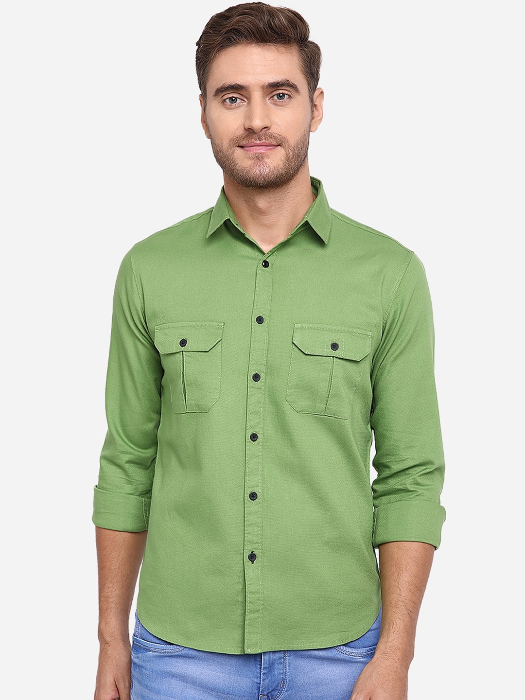 

Greenfibre Men Green Slim Fit Solid Pure Cotton Casual Shirt