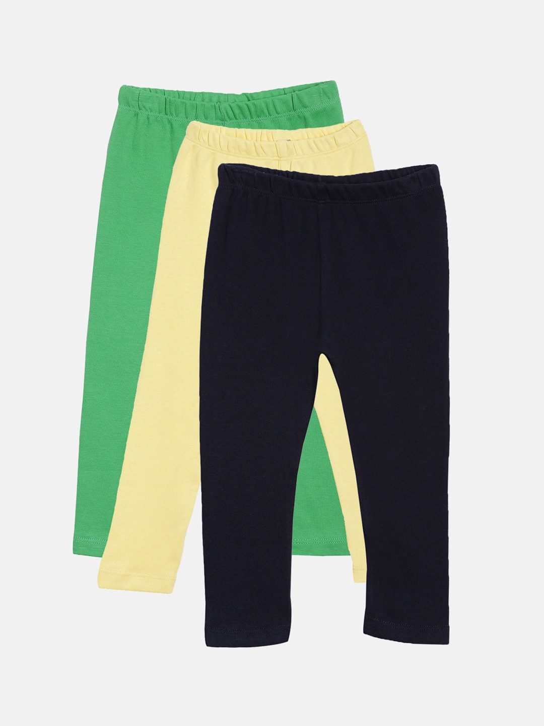 

Kryptic Girls Pack of 3 Pure Cotton Solid Ankle-Length Leggings, Green