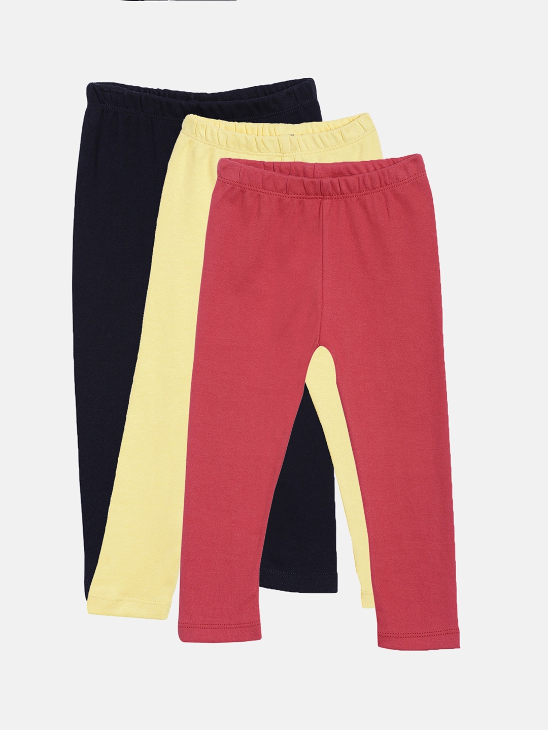 Kryptic Girls Pack of 3 Pure Cotton Solid Ankle-Length Leggings, Navy blue