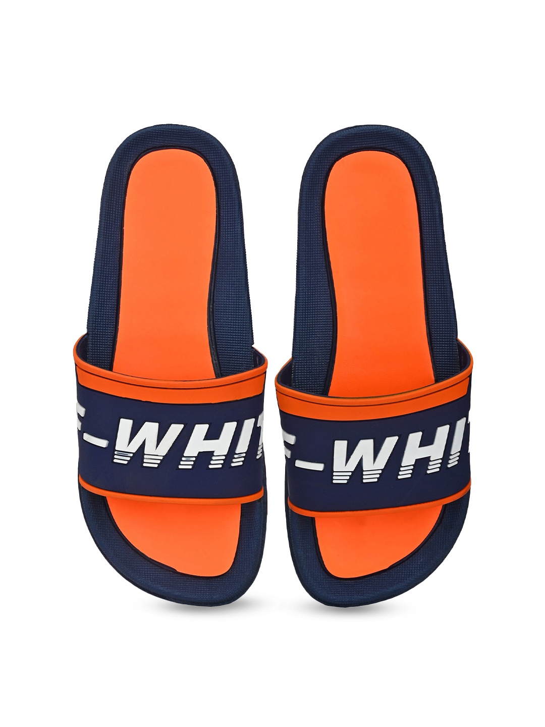 

Prolific Men Orange & Navy Blue Printed Rubber Sliders