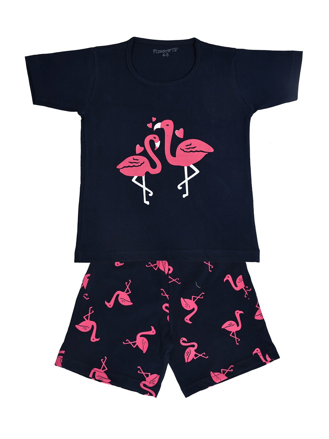 

FUNKRAFTS Girls Navy Blue & Pink Printed Cotton Night Suit