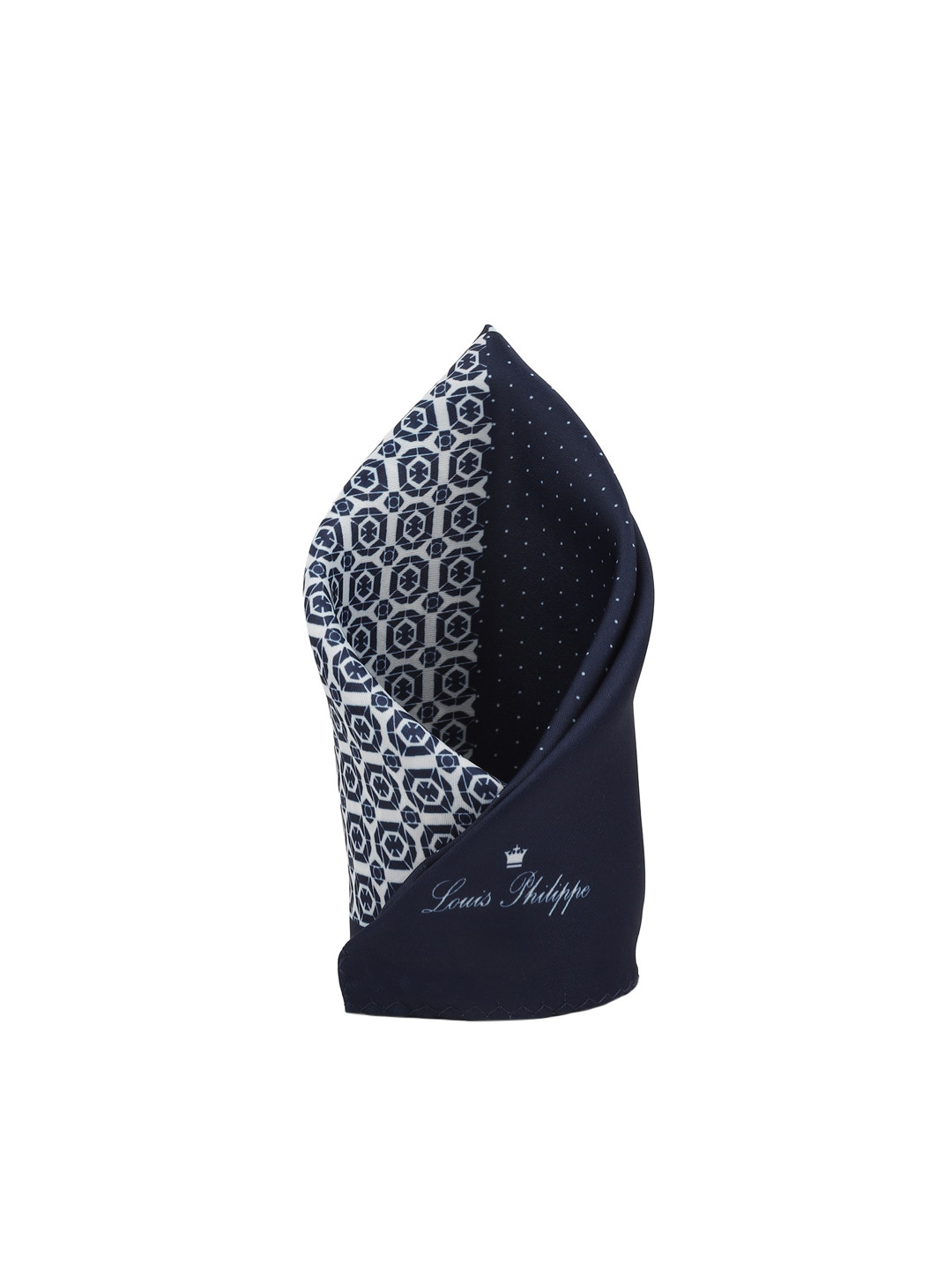 

Louis Philippe Men Navy Blue & White Printed Silk Pocket Square