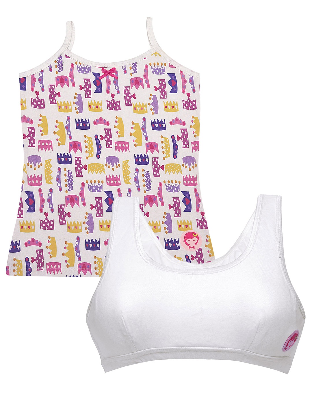 

DChica White & Purple Solid Non-Wired Non Padded Set of 2 Beginners Bra