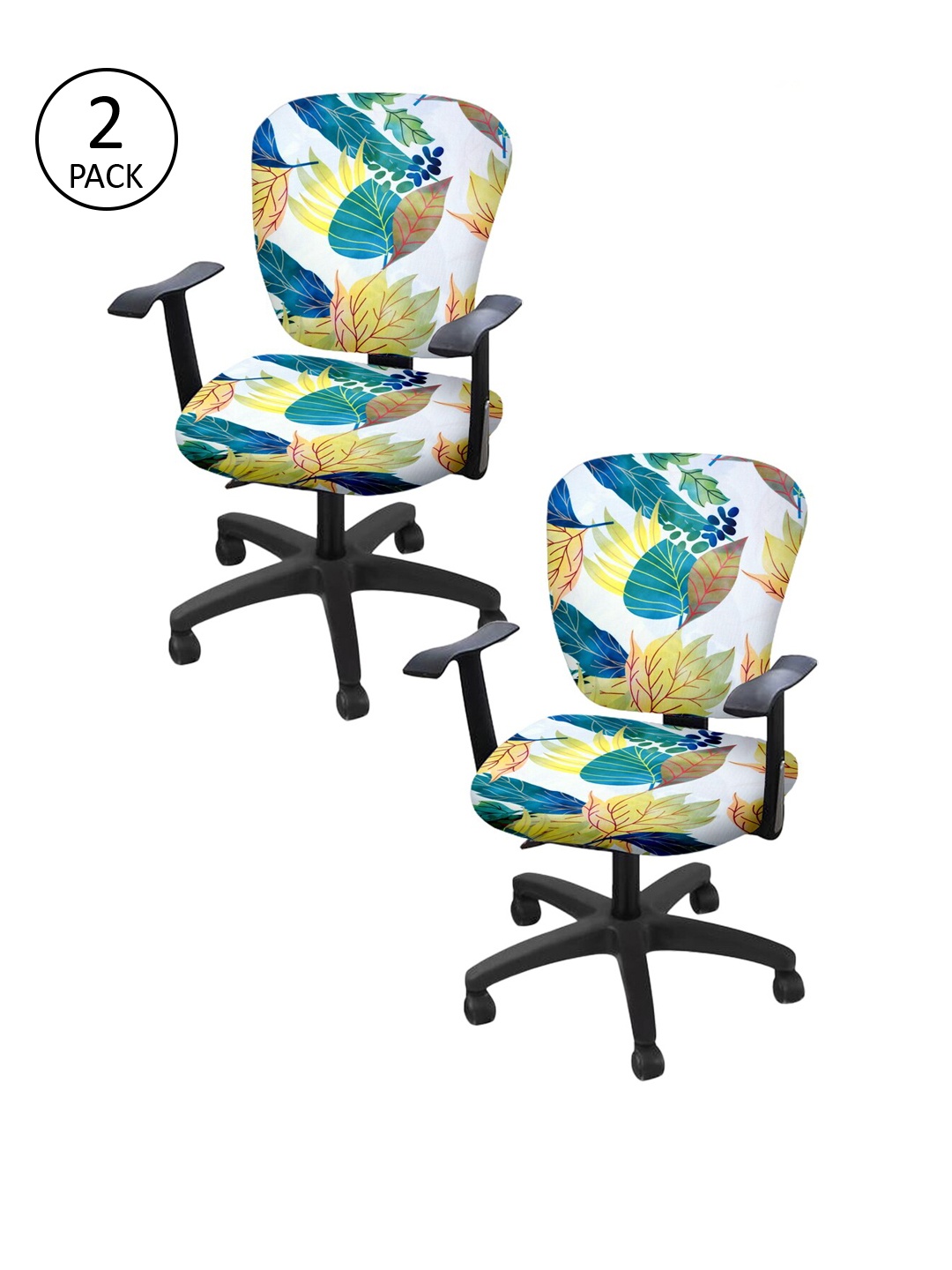 

Cortina Set of 2 White & Blue Leaf Print Chair Covers