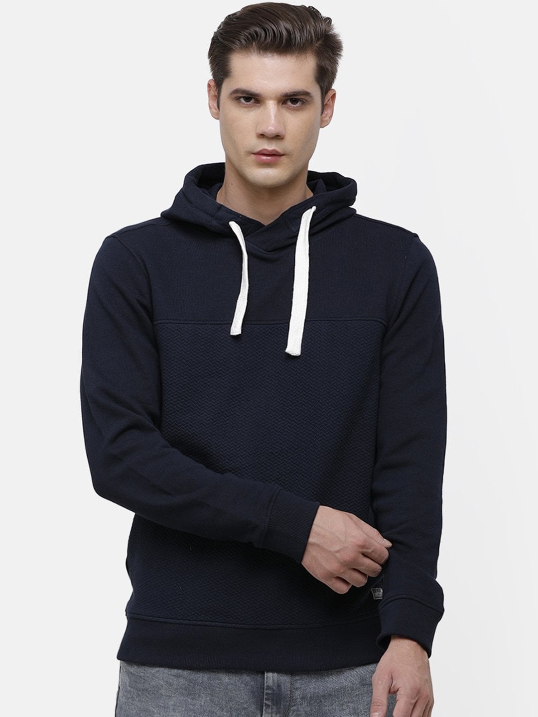 

Voi Jeans Men Navy Blue Self Design Cotton Sweatshirt