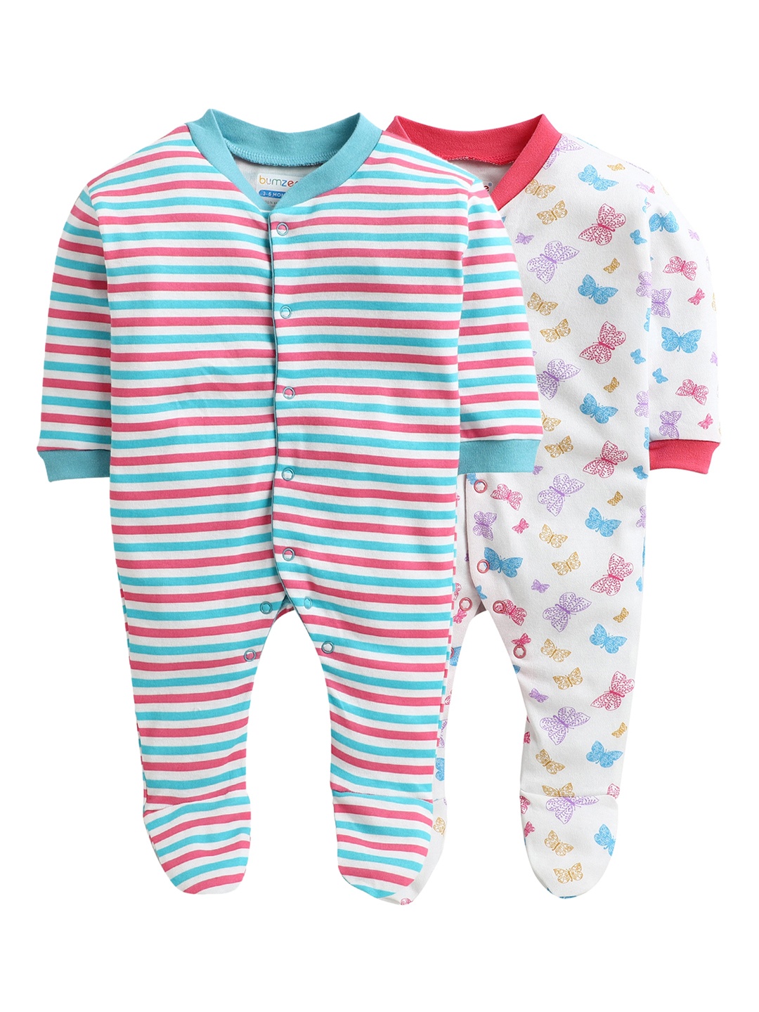 

BUMZEE Infant Kids Pack Of 2 White & Red Sleepsuits