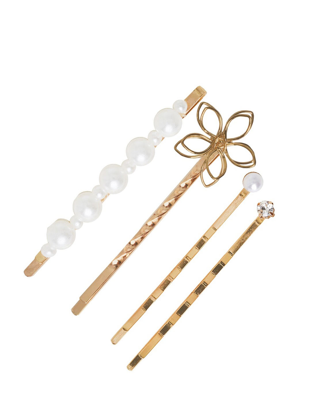 

JOKER & WITCH Women Gold-Toned & White Set of 4 Beaded Bobby Pins