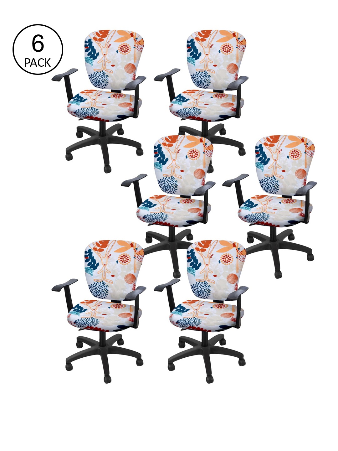 

Cortina Set of 6 White & Blue Printed Chair Covers