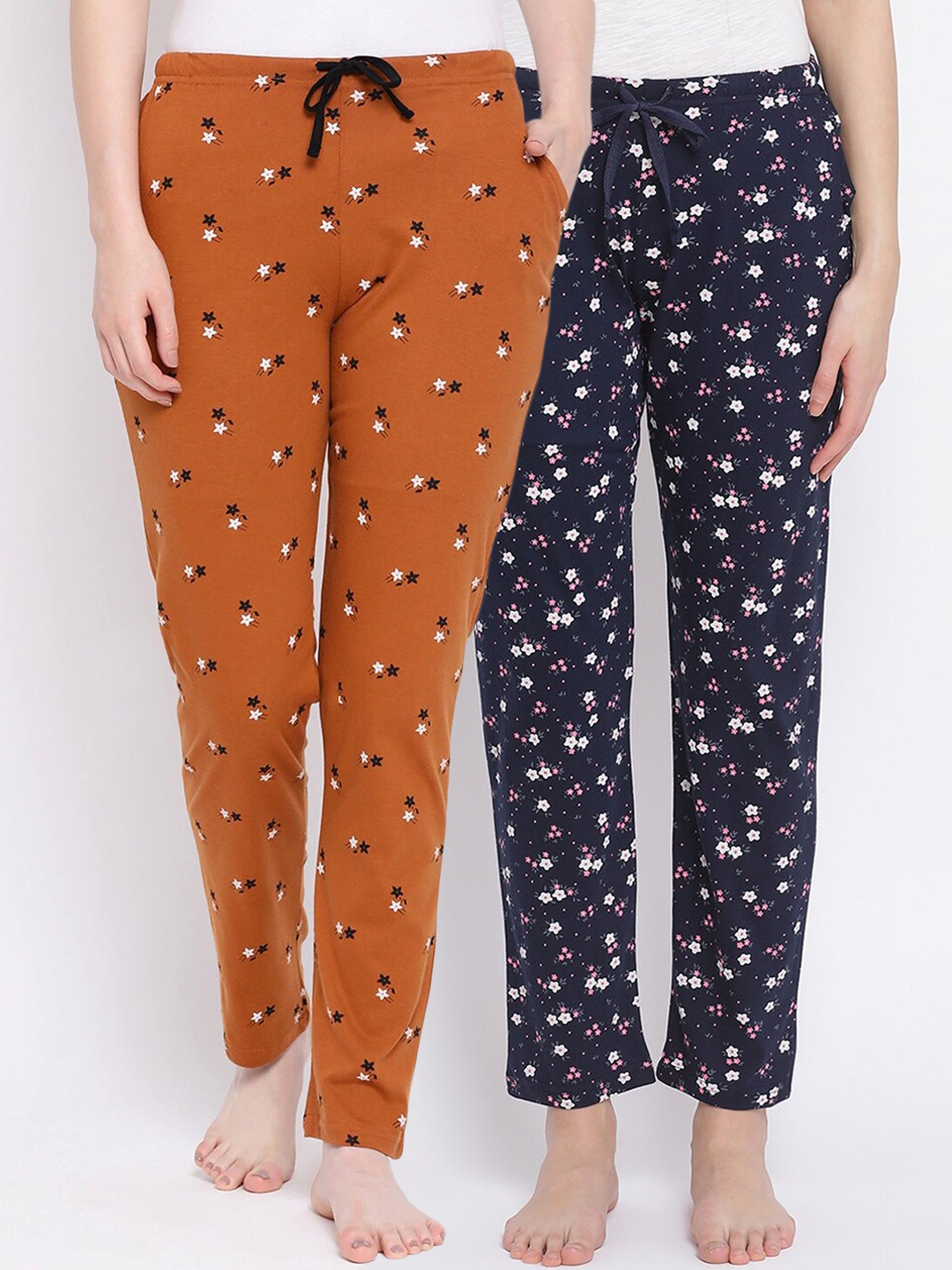 

Kanvin Women Pack of 2 Printed Pure Cotton Lounge Pants, Navy blue